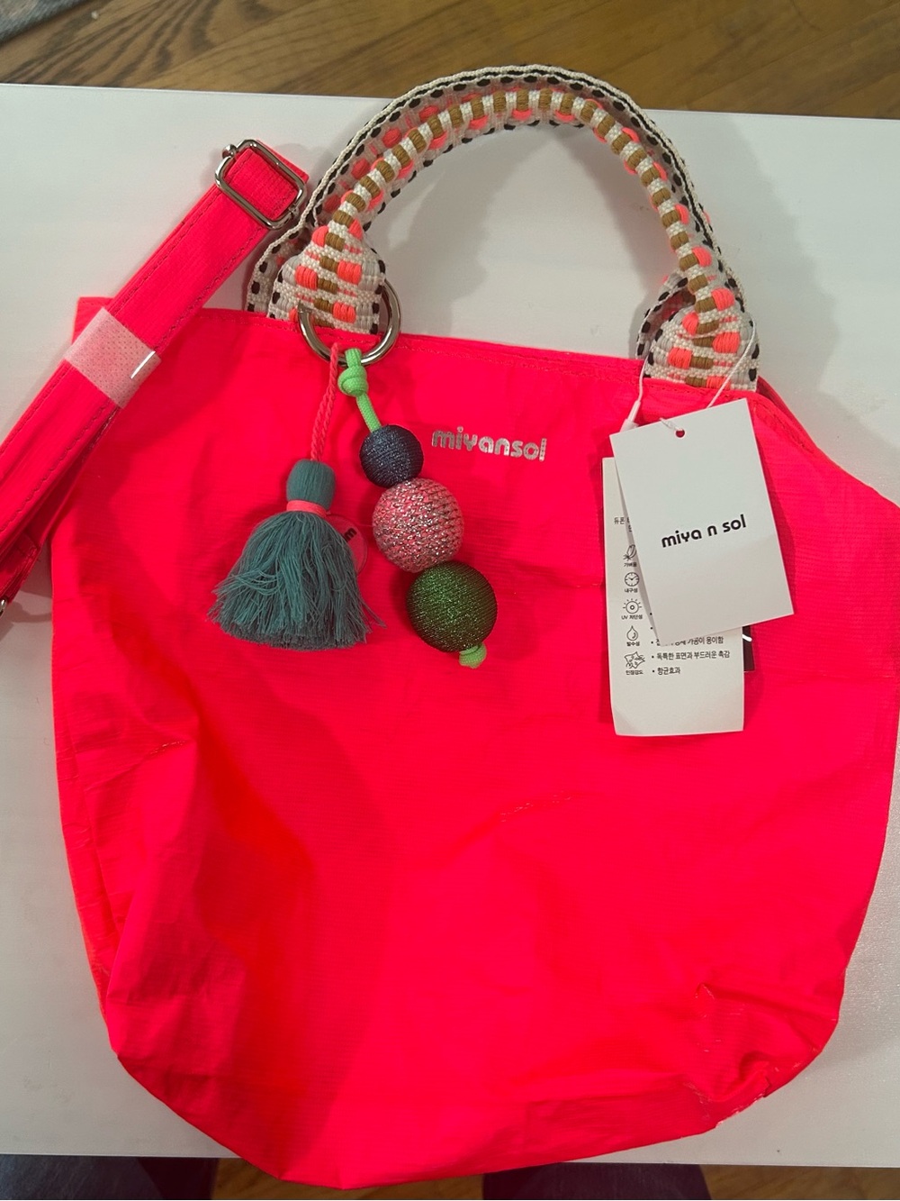 Neon Pink Tote Bag with Tassel Charm